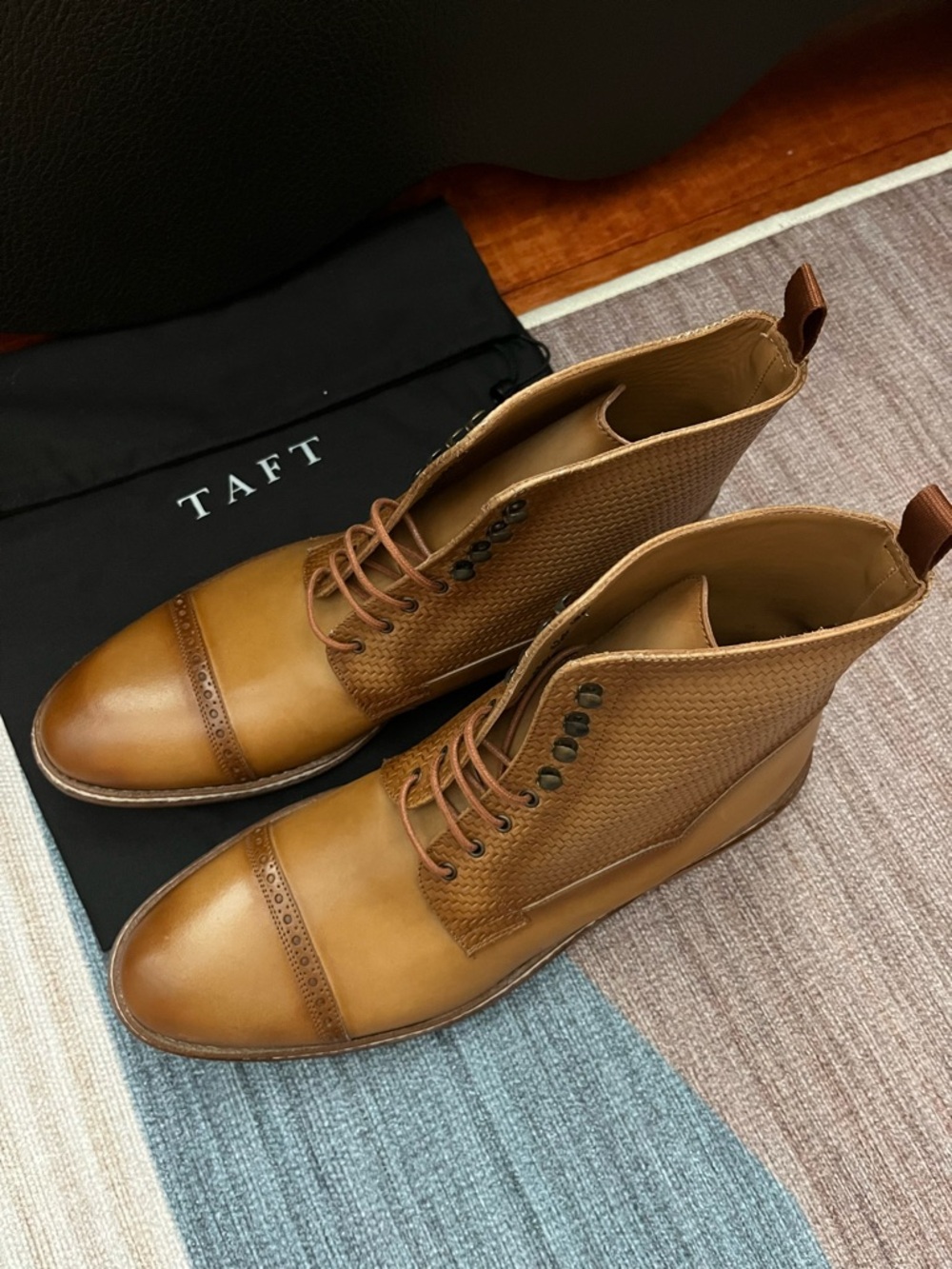 TAFT Woven Cap Toe Boots Tan Leather Size 44 Men’s Lace Up Dress Boot Spain - Picture 11 of 12